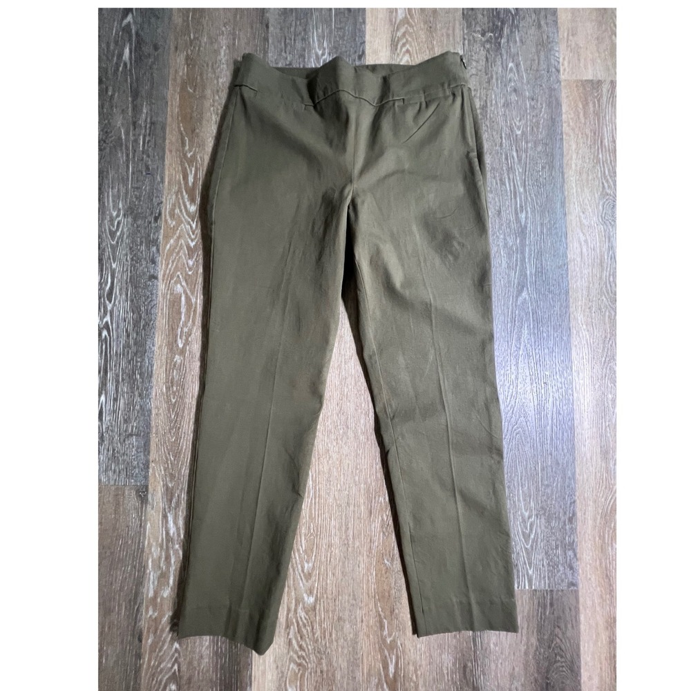 Talbots Chatham Slim Ankle Pant Women 10 Olive Green Side Zip Stretch Trousers